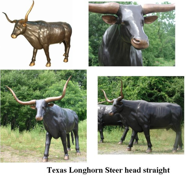 Life Size Bronze Farm Animal Longhorn Bull or Steer big Horns